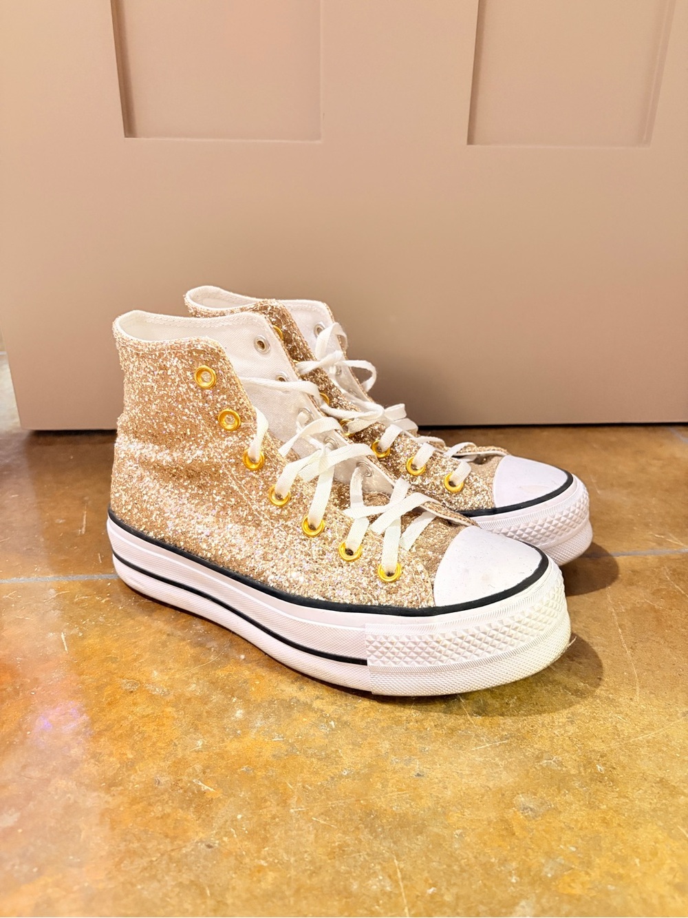 Glitter High-Top Platform Sneakers - Gold